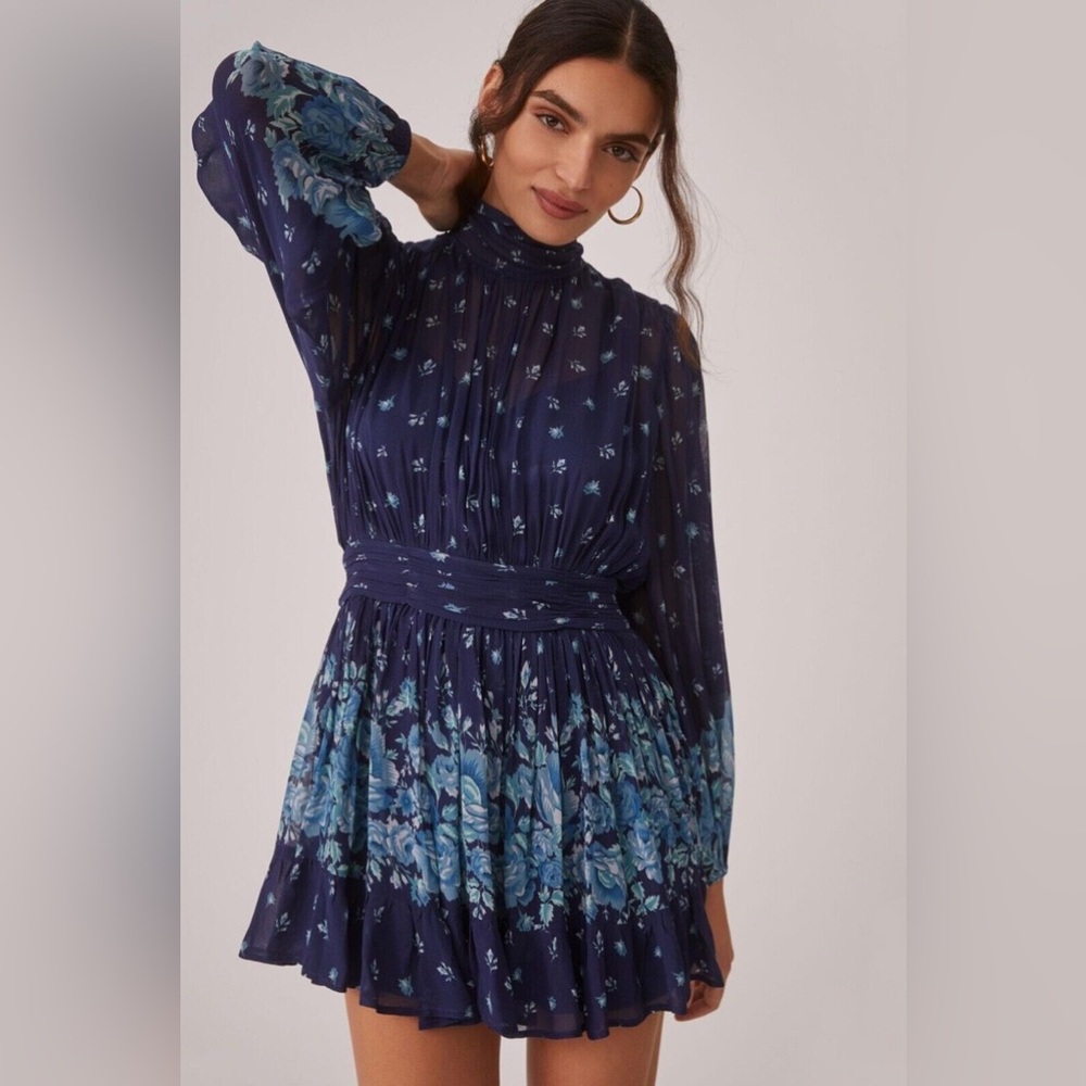 NWT Anthropologie Let Me Be Long Sleeve Cinched Waist Mock Neck  Mini Dress